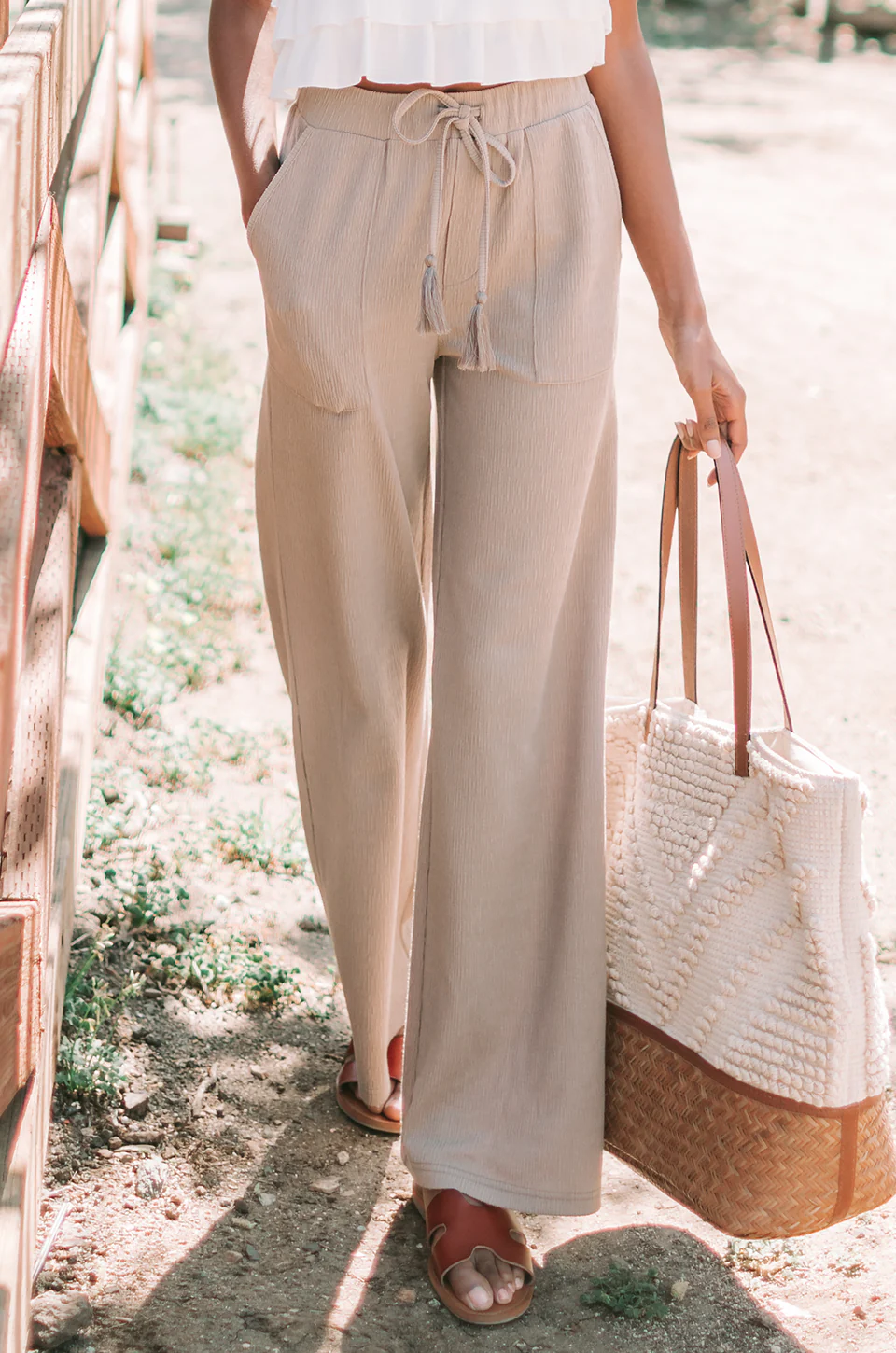 Almond Avery Wide-Leg Pants