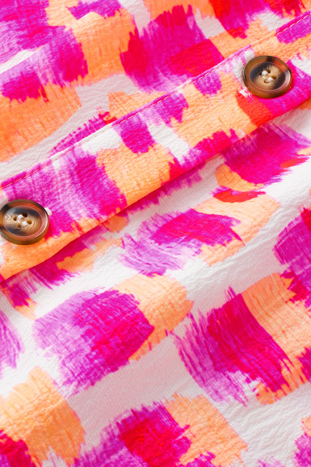 Abstract Print Button Back Ruffed High Neck Blouse