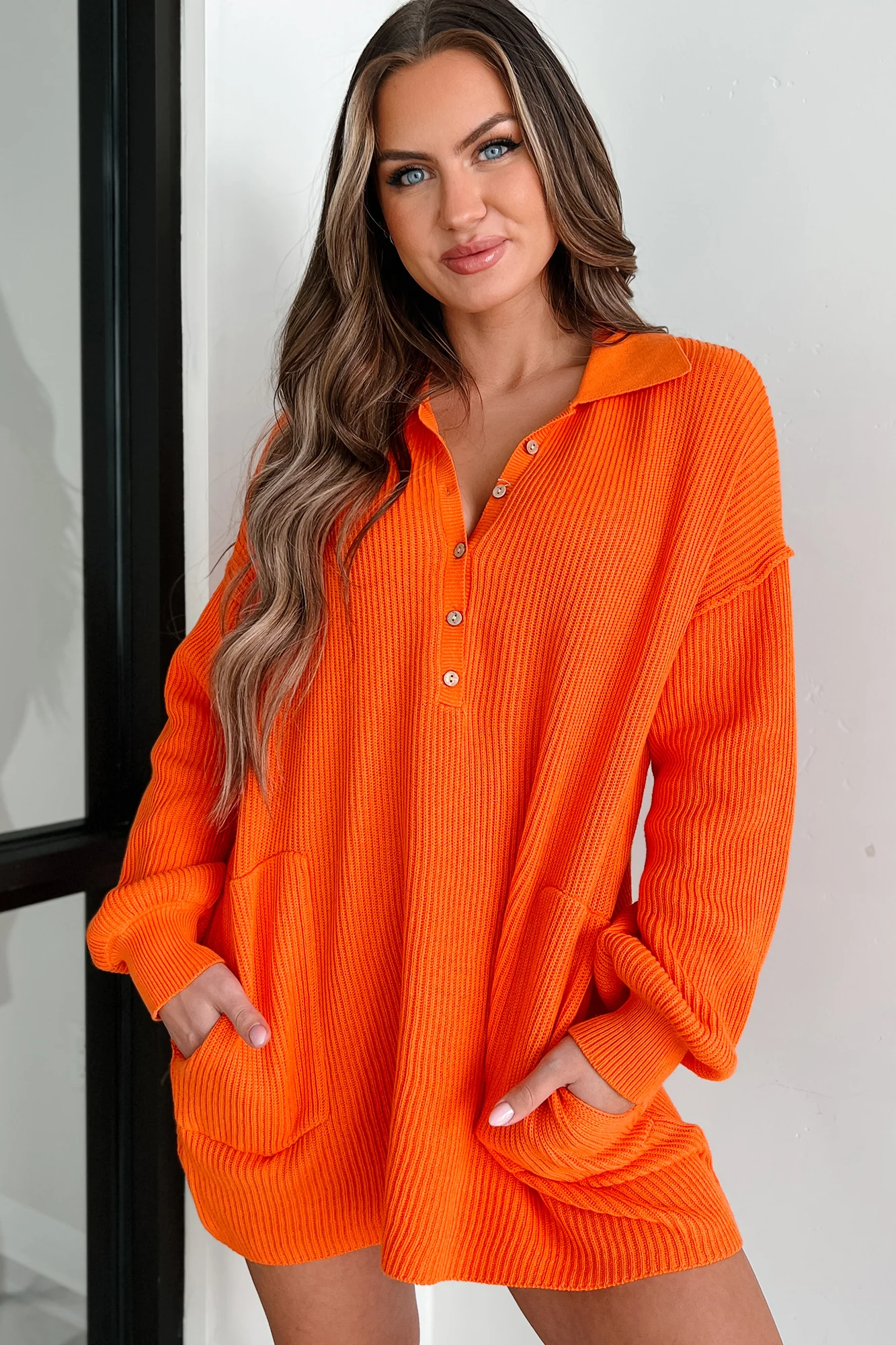 Posh Promises Sweater Knit Mini Dress (Tangerine)