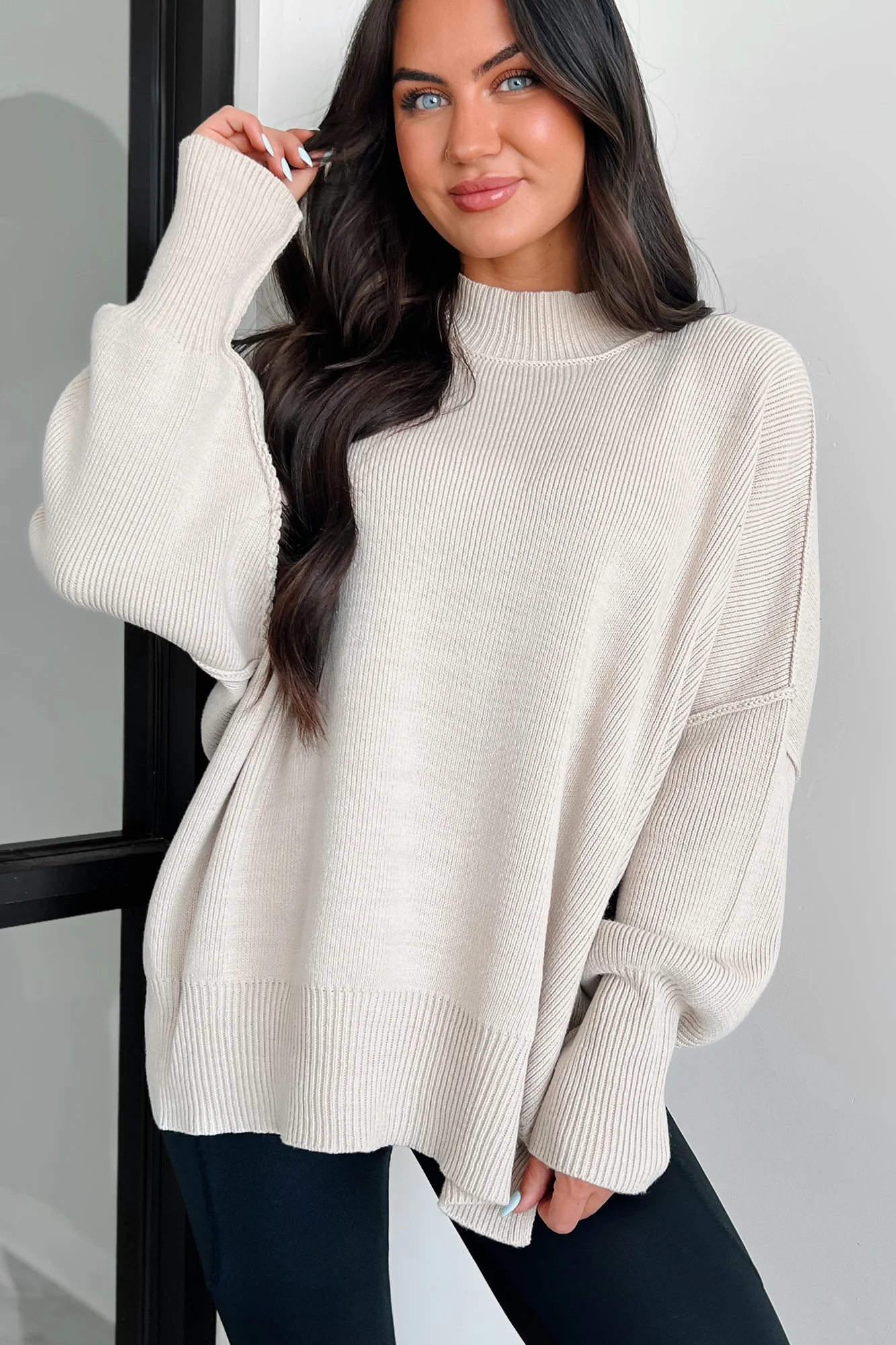 Auden Oversized Zenana Sweater (Sand Beige)