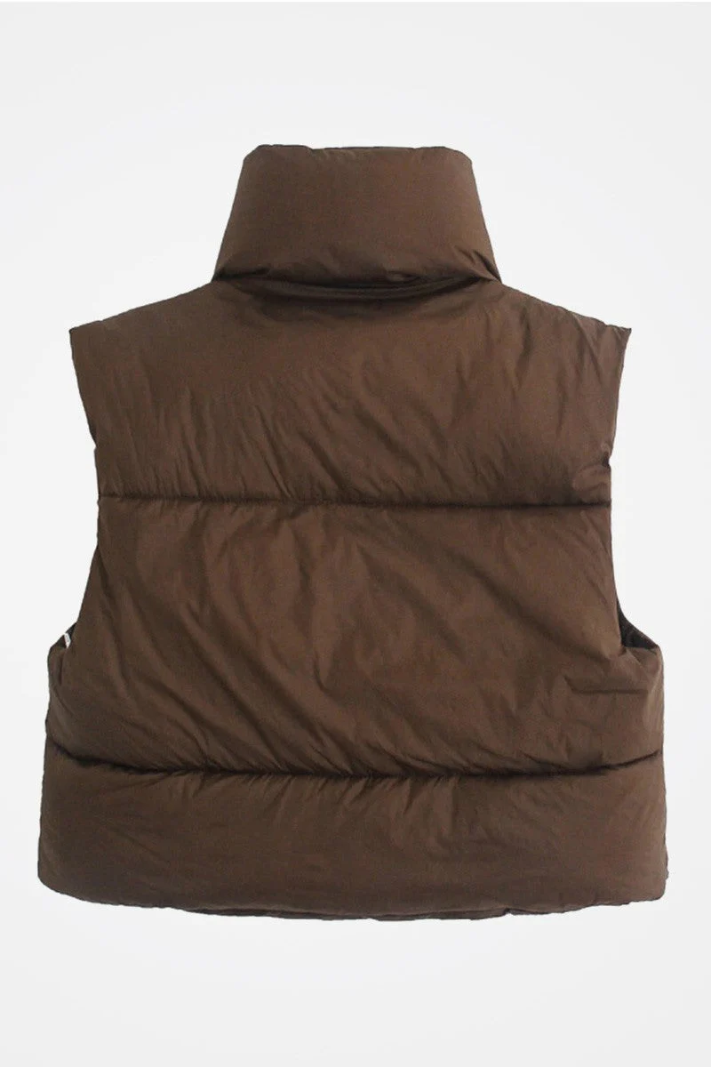 Cropped Puffer Vest - Chocolate