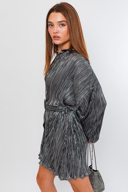Radiant Pleated Dress - Silver Tinsel