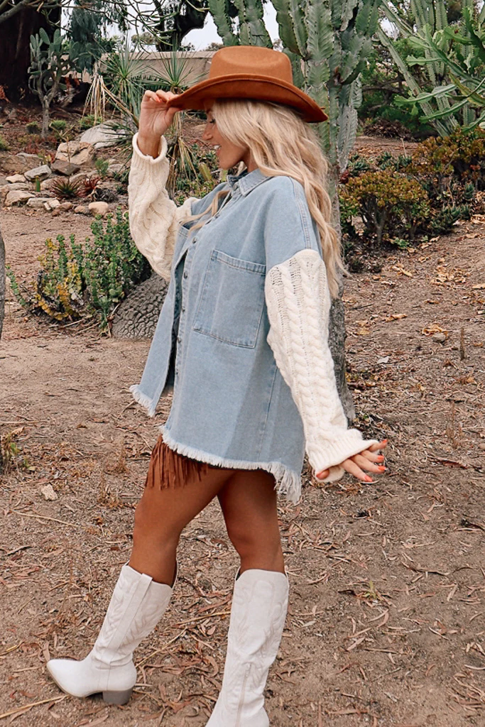 Bella Button Up Shacket - Denim/Ivory