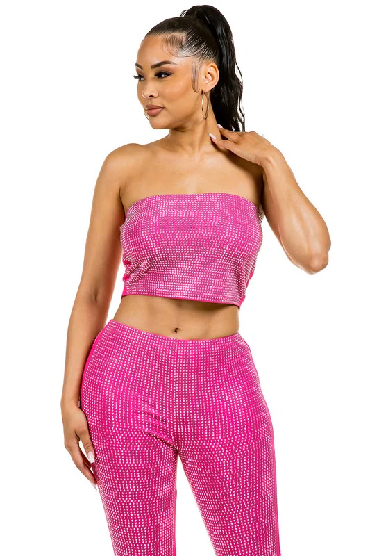 Glam Rhinestone Tube Top- Pink