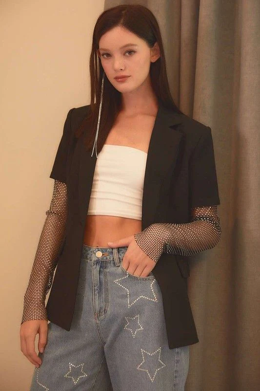 Embellished Fishnet Blazer - Black