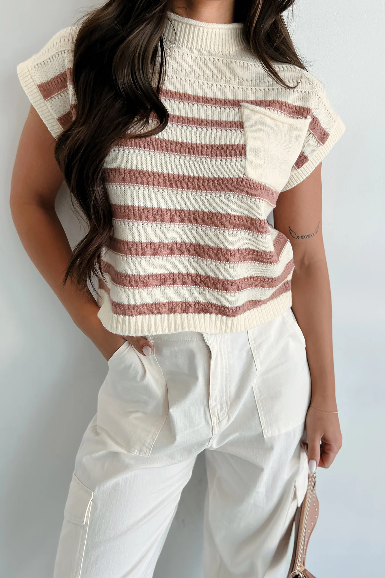 Showing Leadership Striped Sweater Top (Ivory/Mocha)