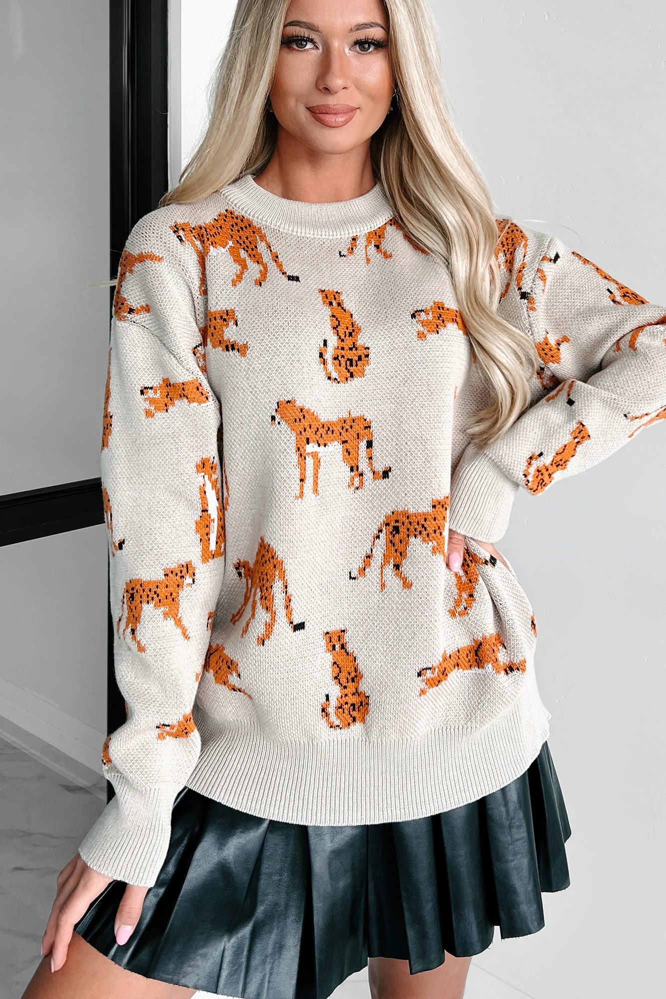 Walk On The Wild Side Cheetah Print Sweater (Taupe)