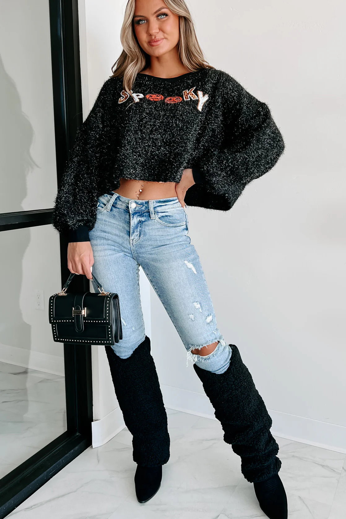 Spooky Special Sequin Tinsel Sweater (Black)