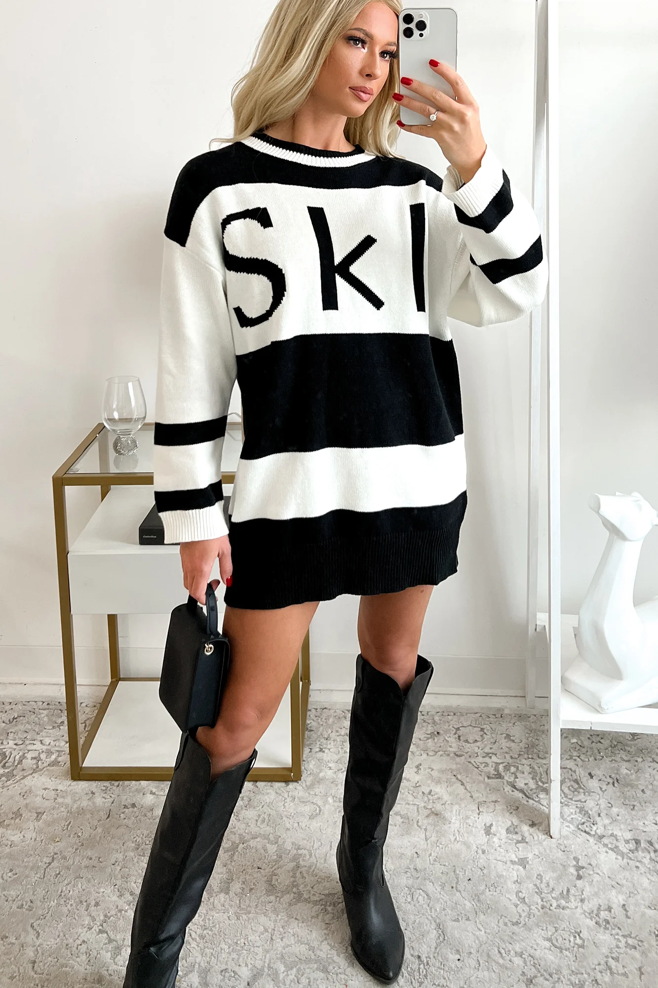 Down The Slopes Colorblock Tunic Sweater (Black/Cream)