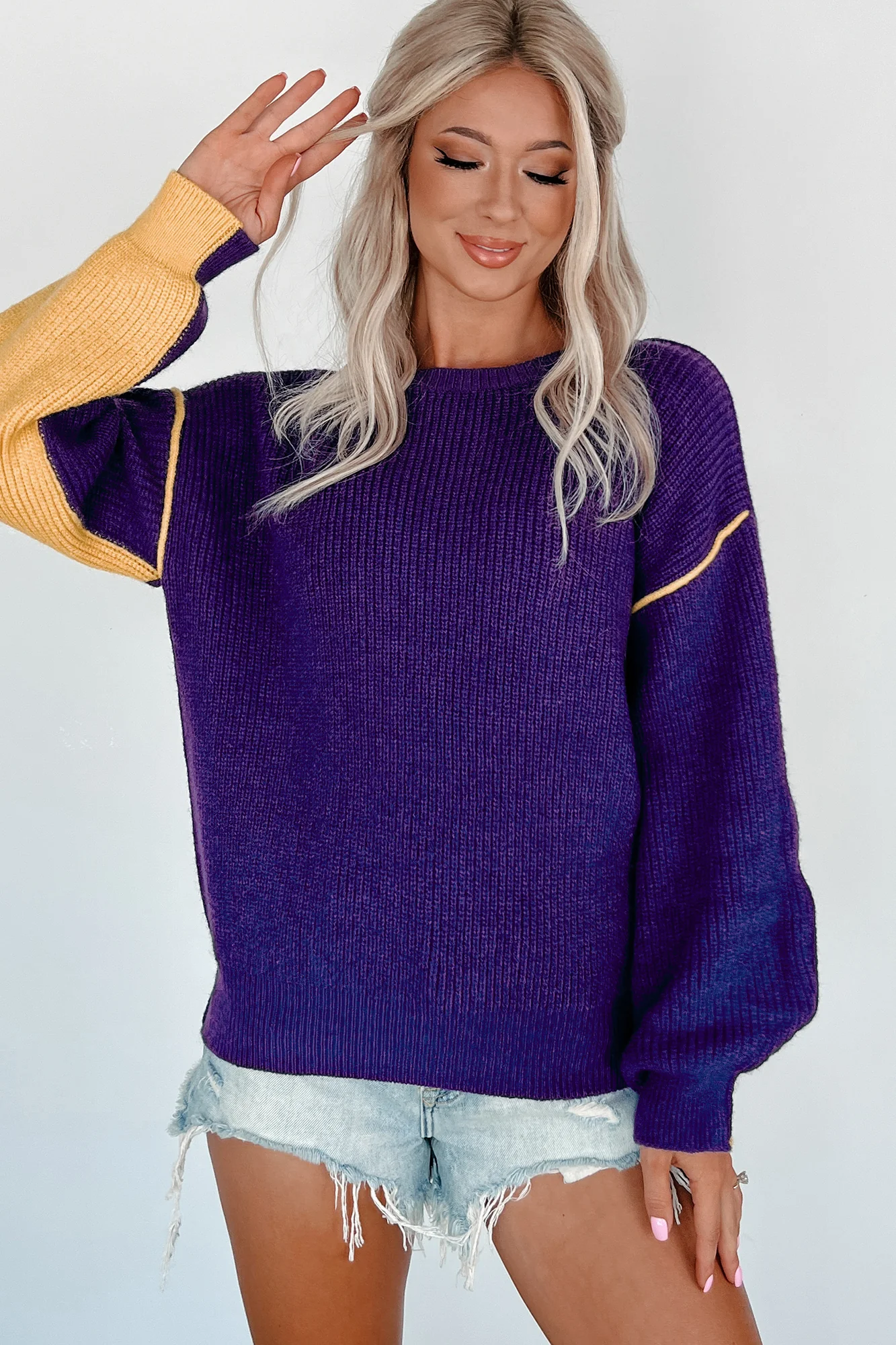 Competitively Cute Colorblock Sweater (Purple/Yellow)
