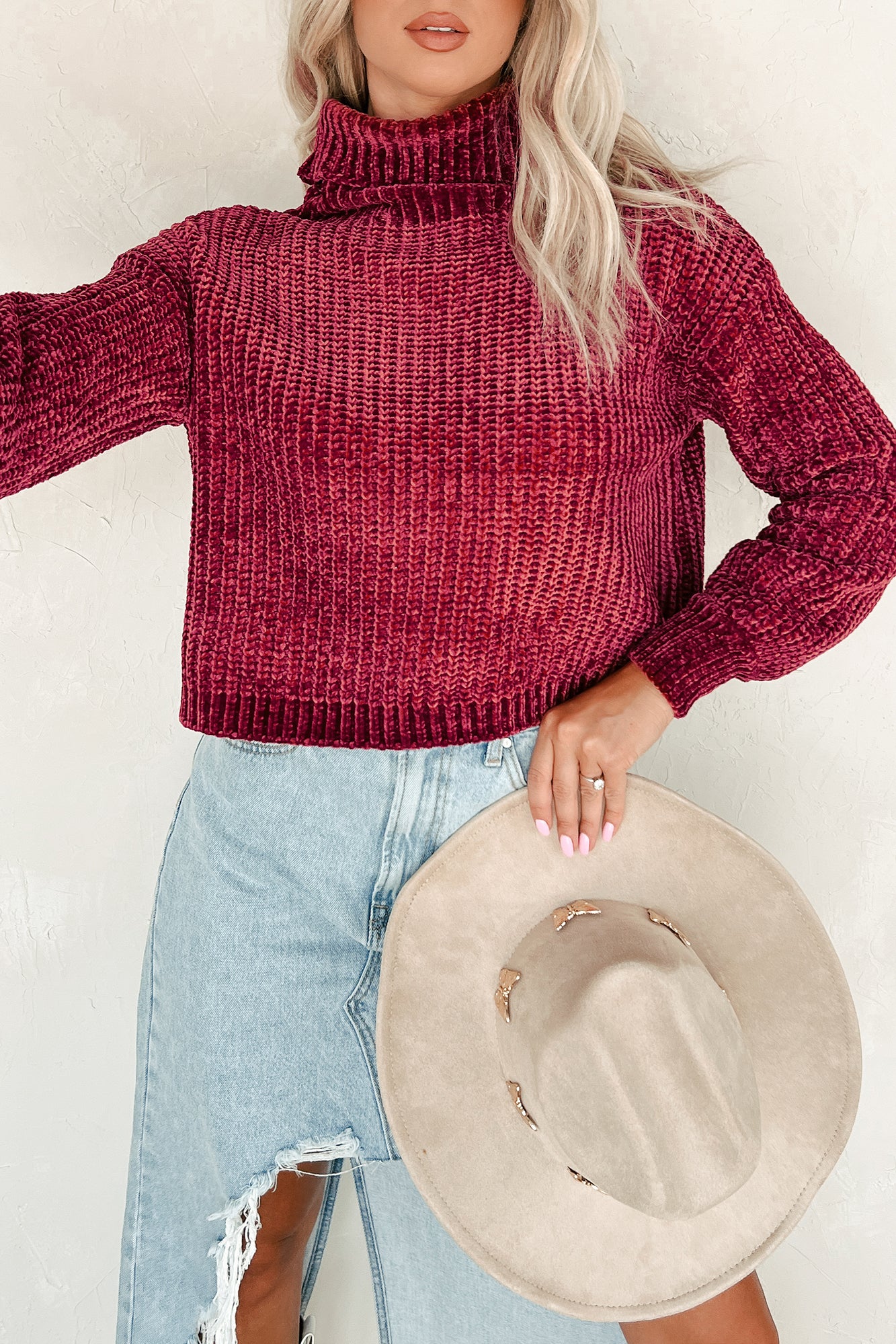 Autumn Comforts Zenana Chenille Sweater (Cabernet)