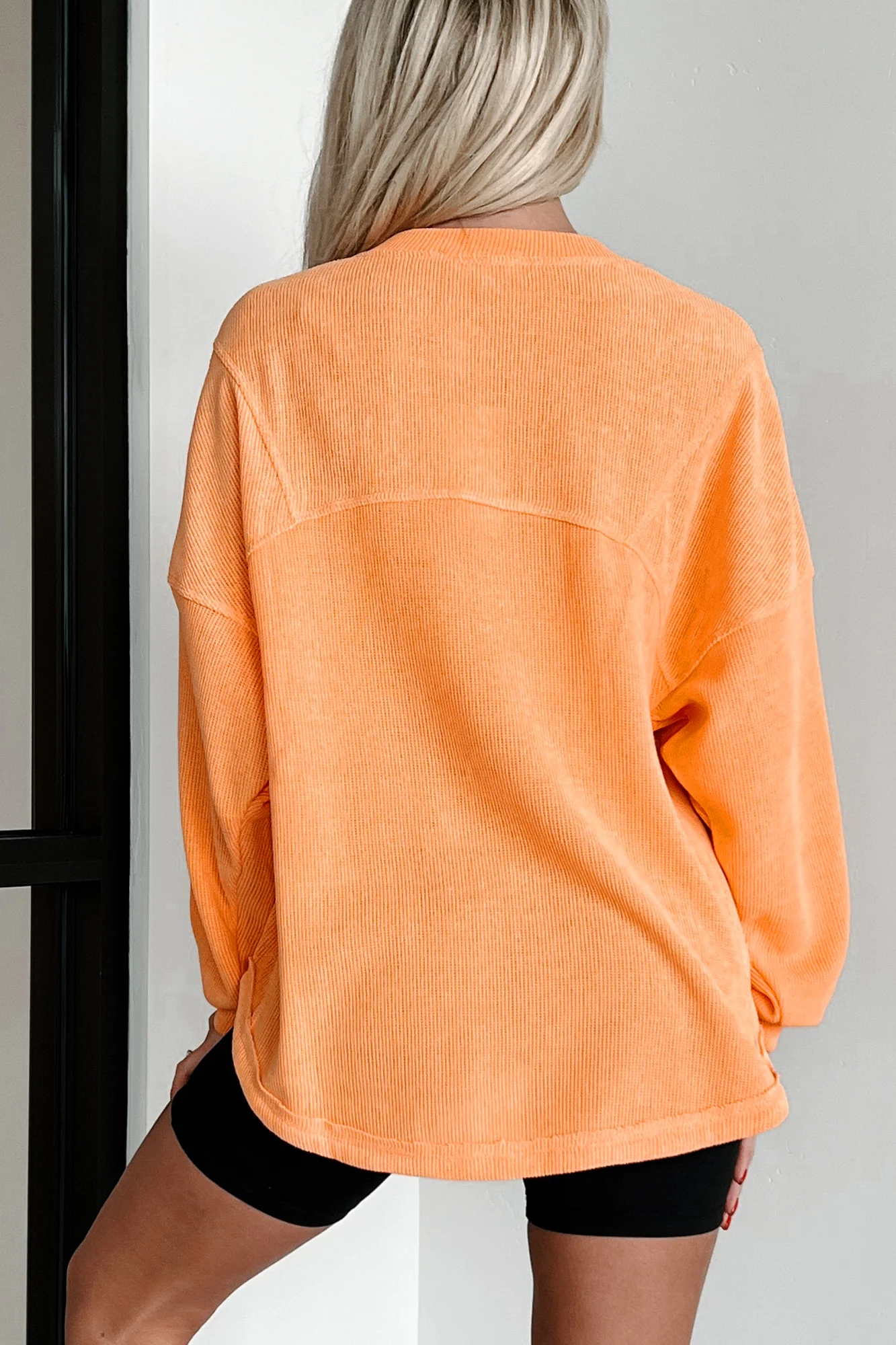 Split Second Decisions Textured Knit Long Sleeve Top (Mango)