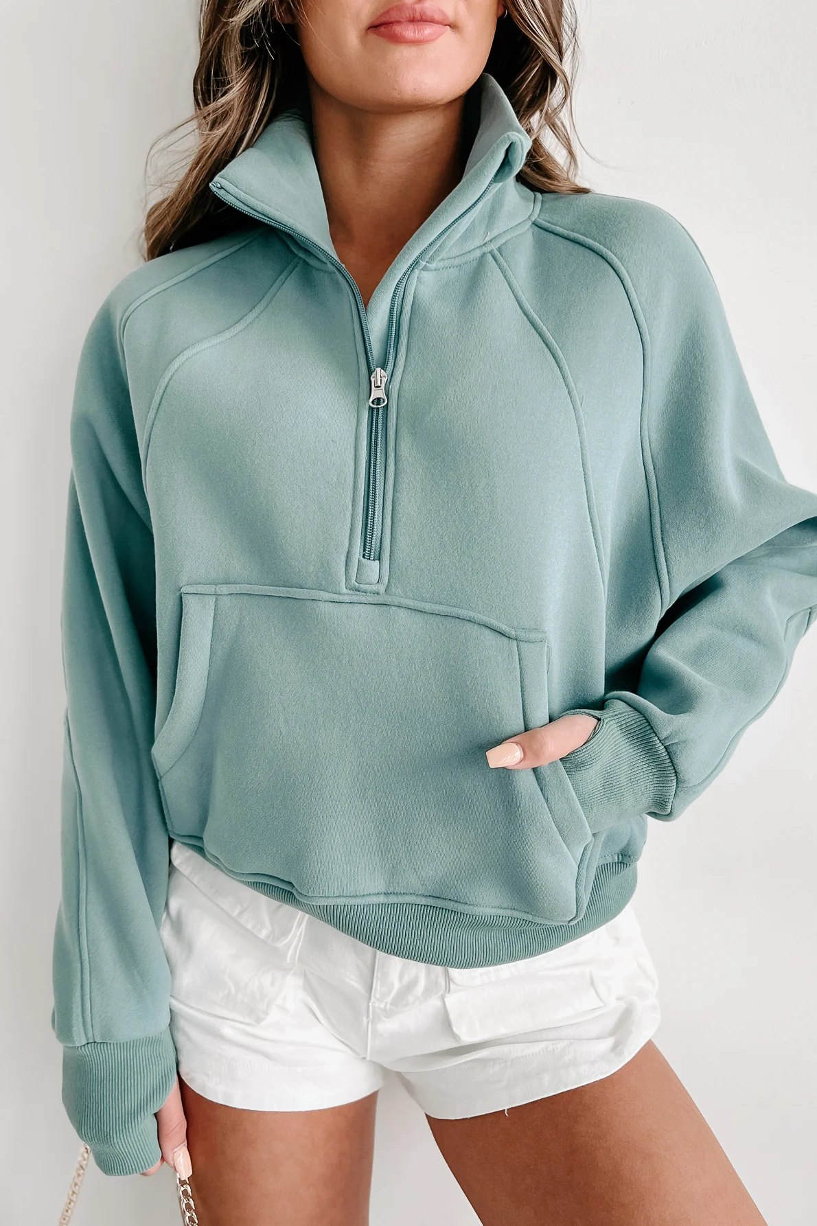 New Obsession Fleece-Lined Half-Zip Scuba Pullover (Mint Blue)