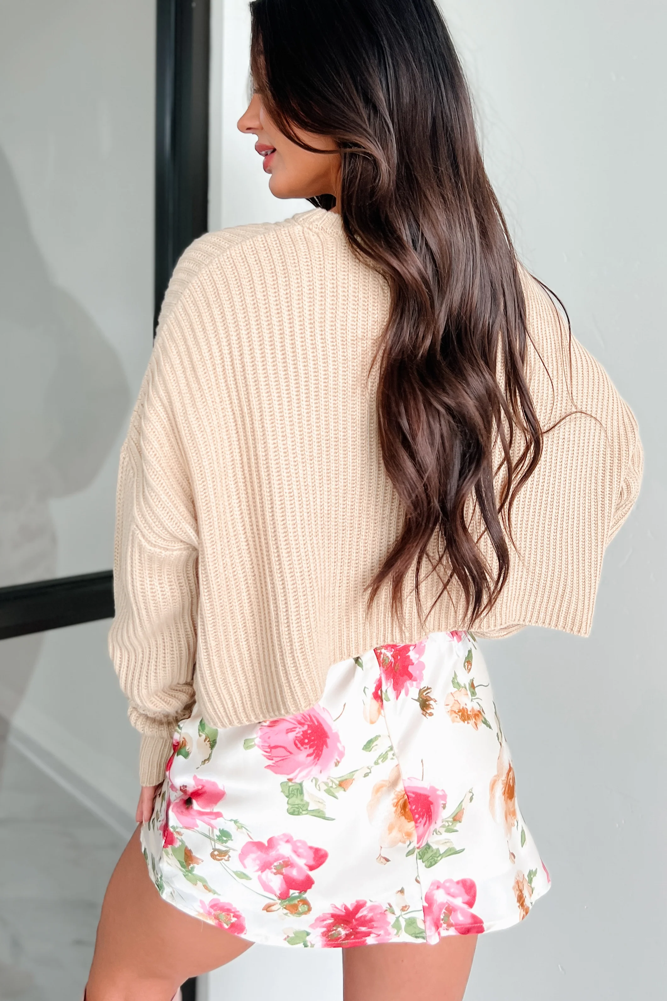 Coziest Memories Crewneck Crop Sweater (Taupe)