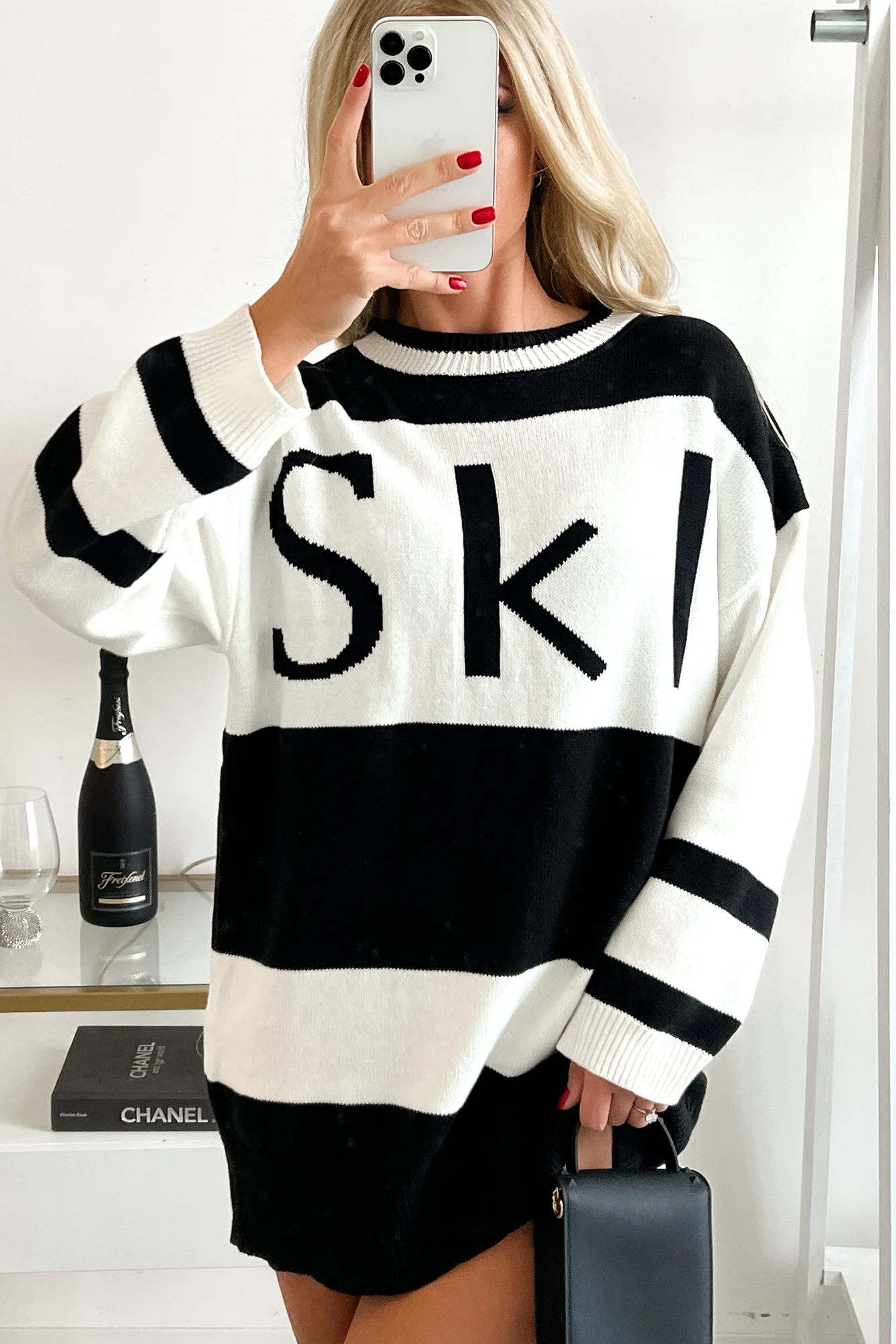 Down The Slopes Colorblock Tunic Sweater (Black/Cream)
