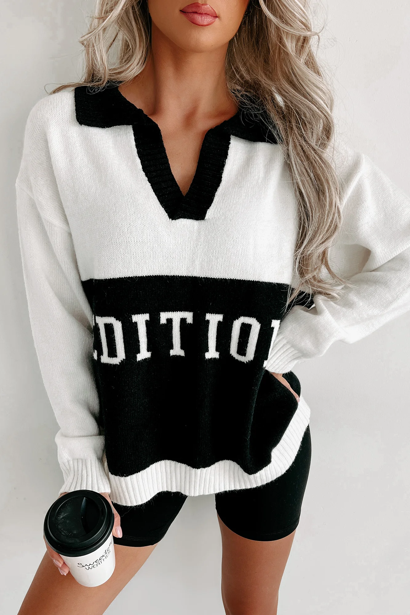 First Edition Graphic Colorblock Sweater (White/Black)
