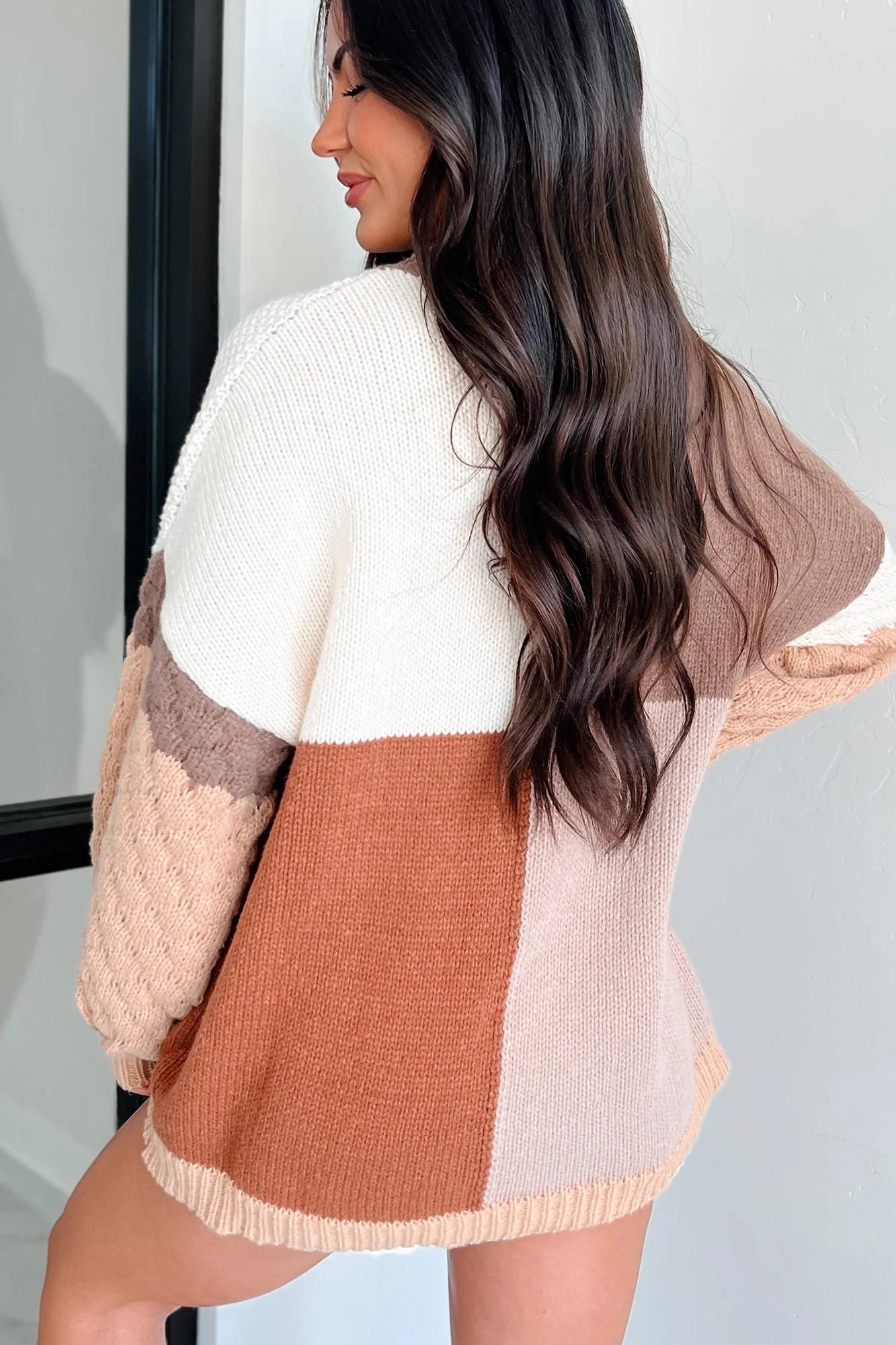 Harvested Style Colorblock Sweater Top (Brown/Multi)