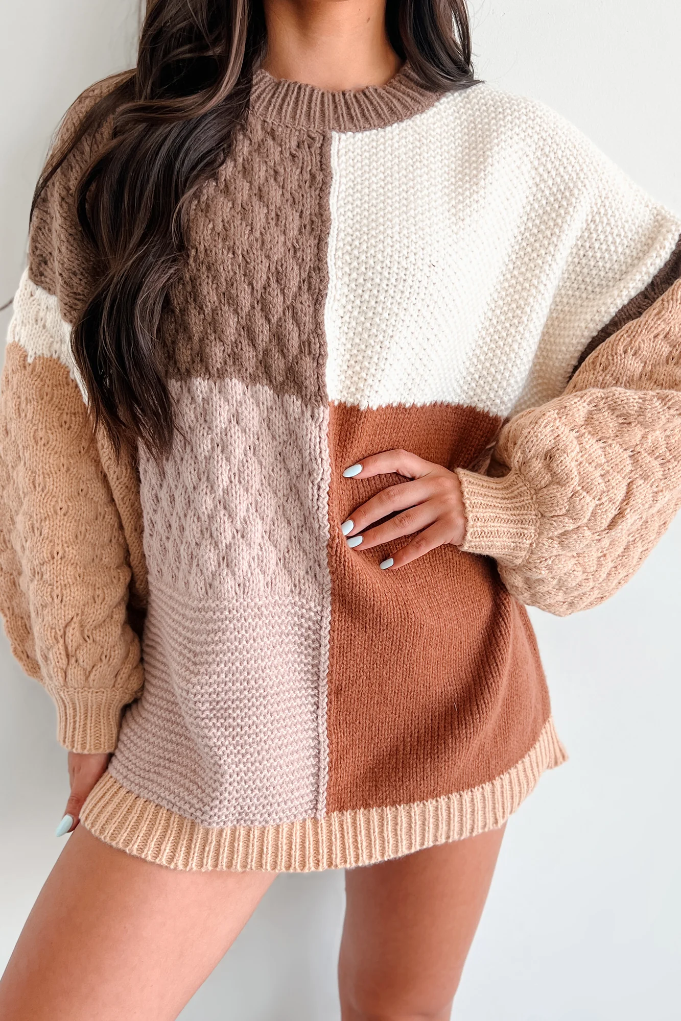 Harvested Style Colorblock Sweater Top (Brown/Multi)