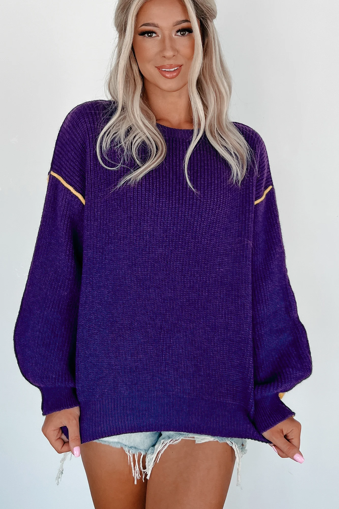 Competitively Cute Colorblock Sweater (Purple/Yellow)
