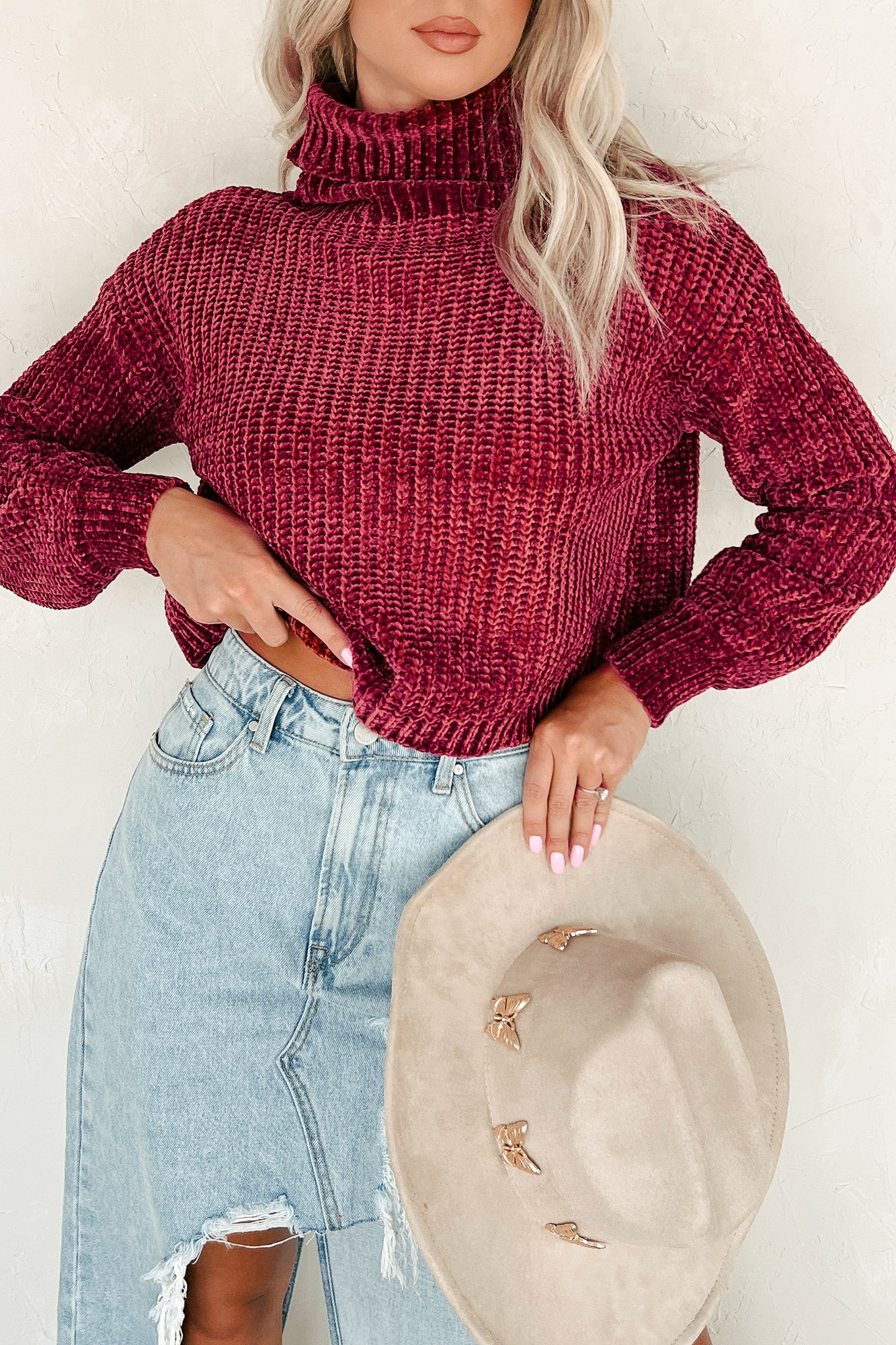 Autumn Comforts Zenana Chenille Sweater (Cabernet)