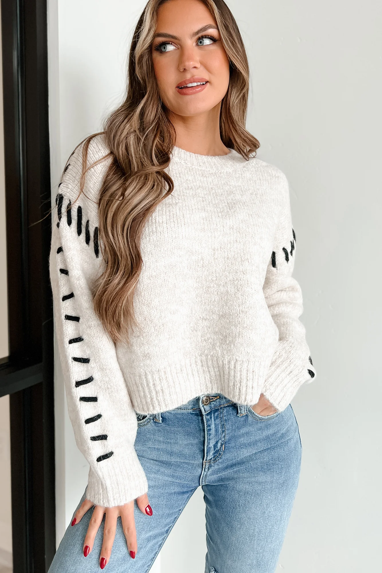 Whistling Woods Stitch Detail Sweater (Oatmeal)