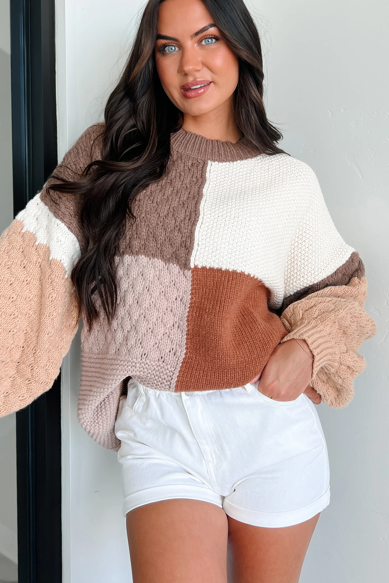 Harvested Style Colorblock Sweater Top (Brown/Multi)