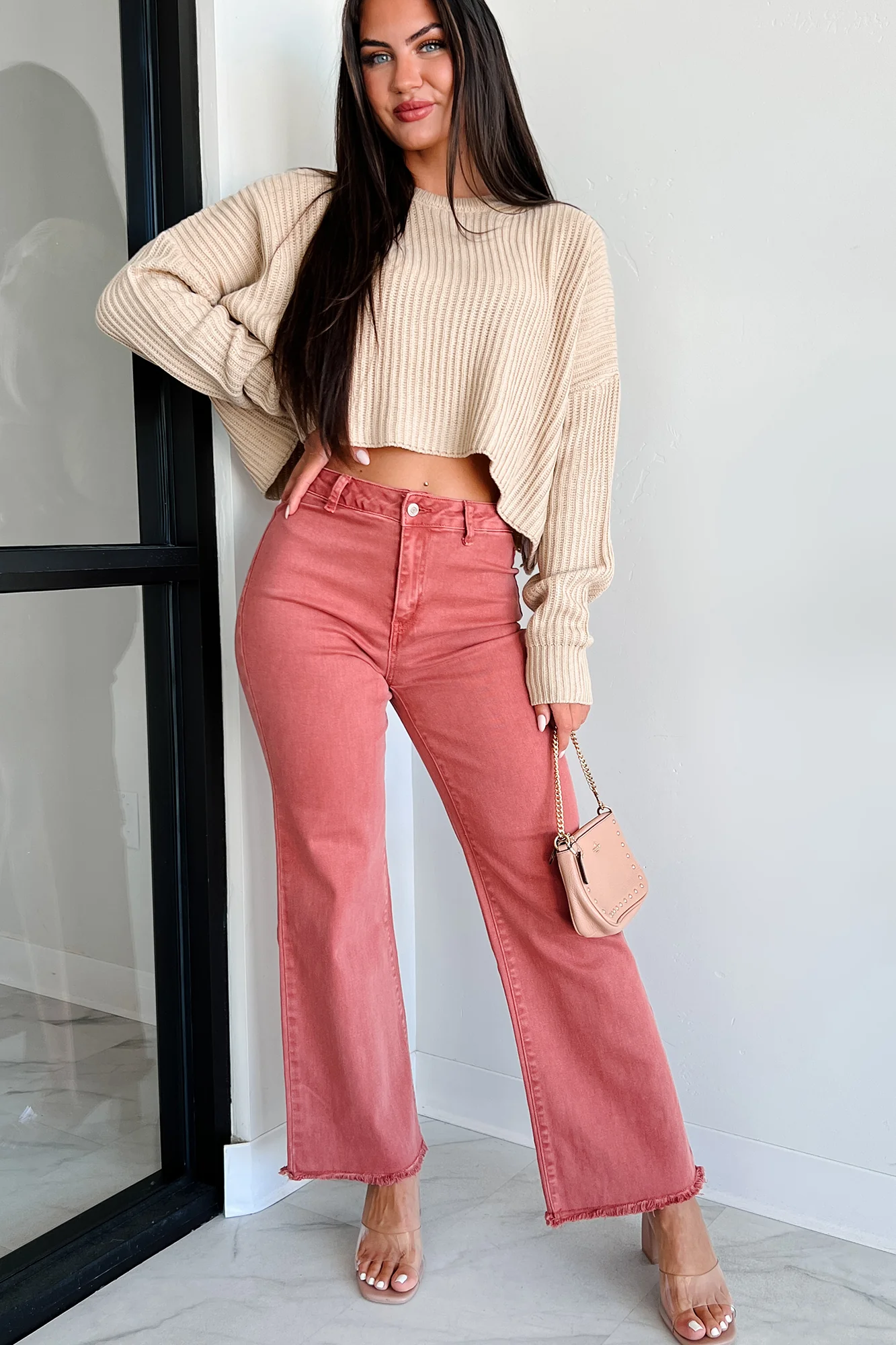 Coziest Memories Crewneck Crop Sweater (Taupe)