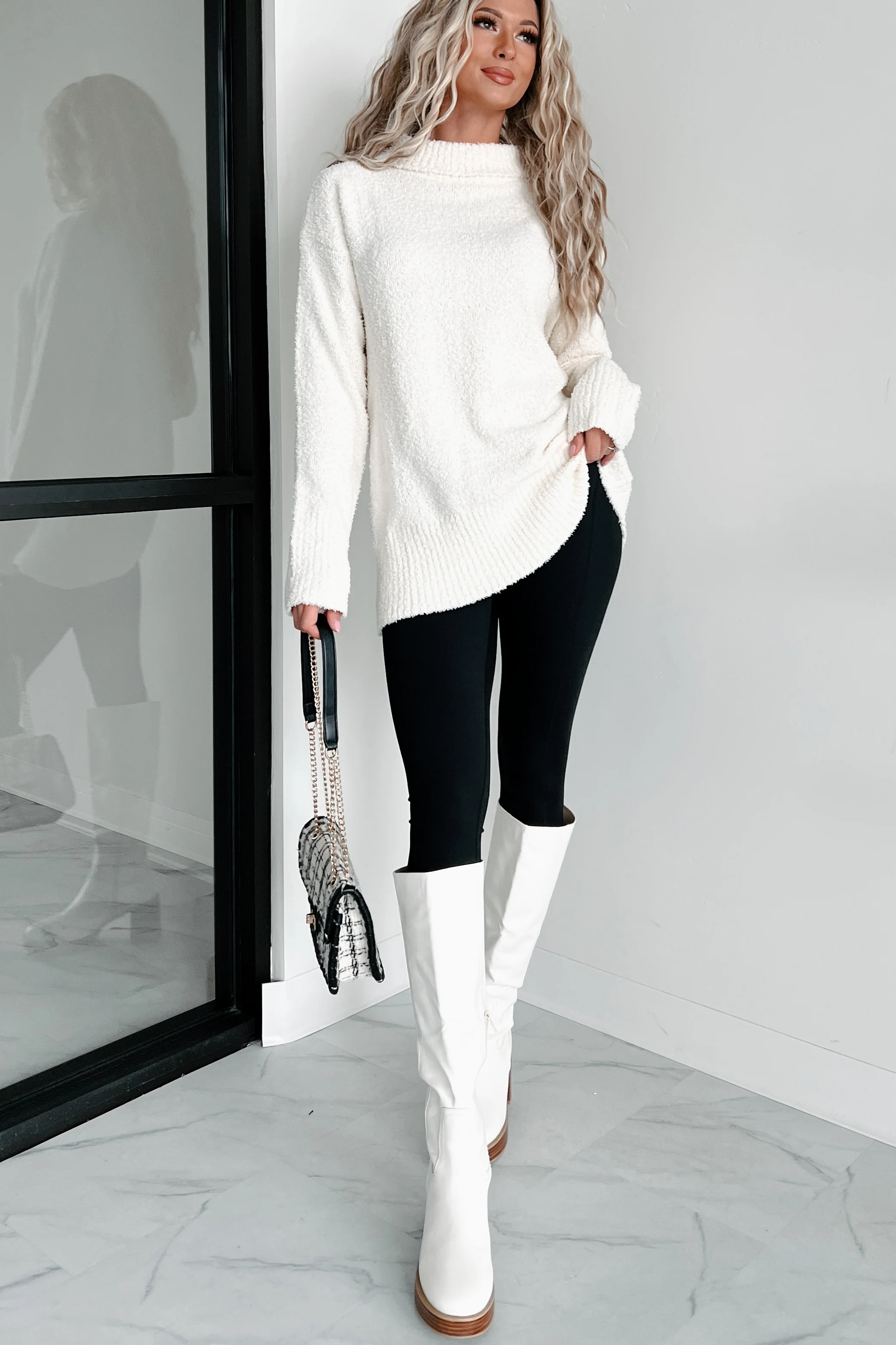 Warming Up To You Fuzzy Turtleneck Sweater (Cream)