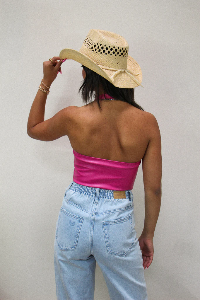 Faux Lace Up Crop - Pink