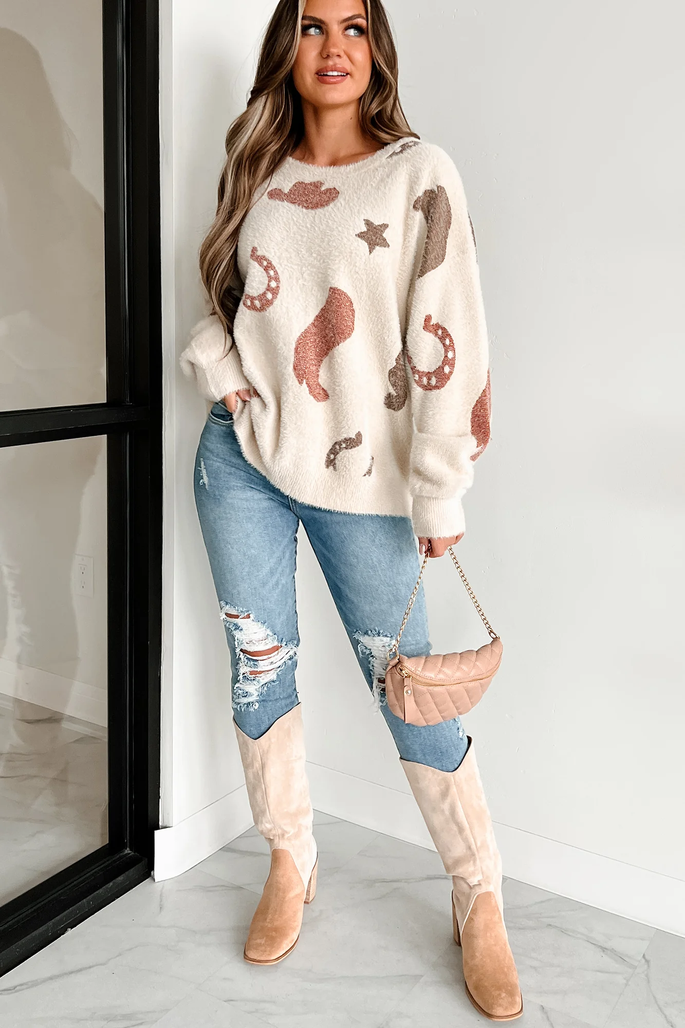 Wilder Than The West Western Mohair Sweater (Cream)