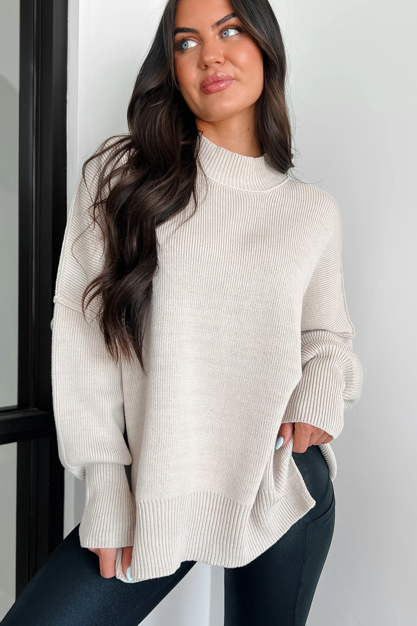 Auden Oversized Zenana Sweater (Sand Beige)
