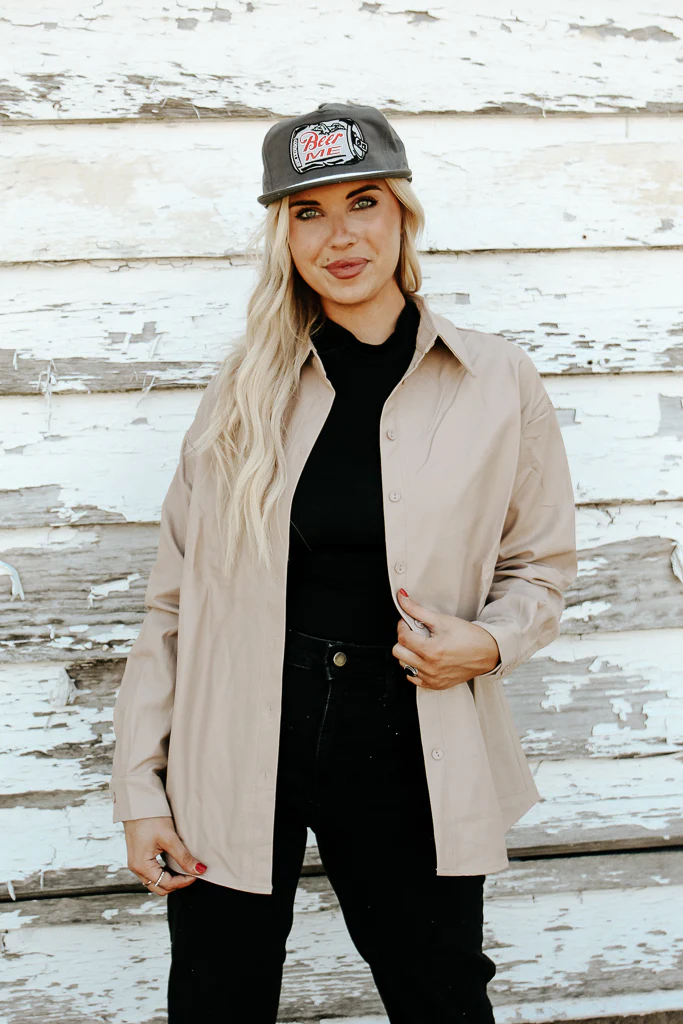 Fallon Faux Leather Shacket - Taupe