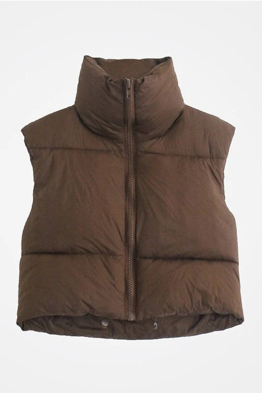 Cropped Puffer Vest - Chocolate