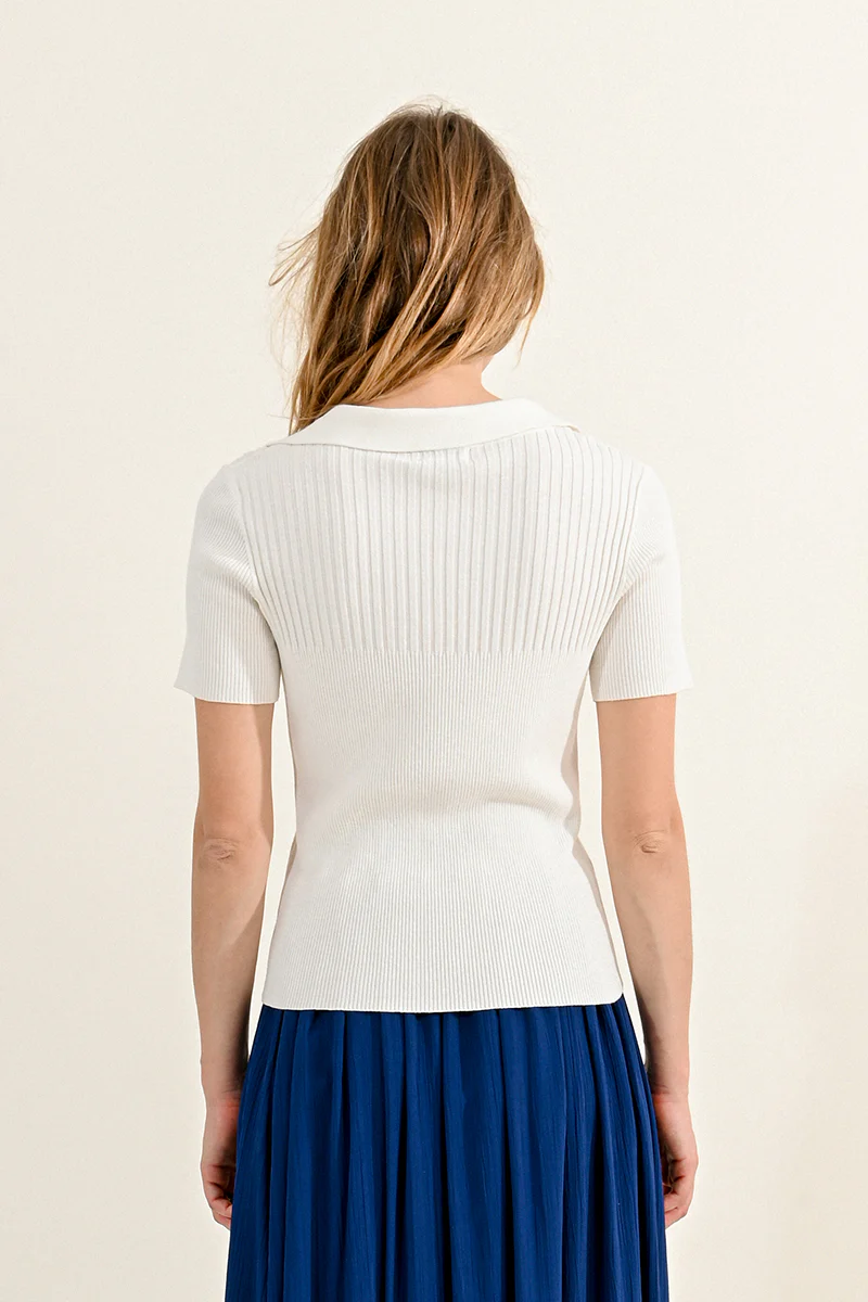 Collared Ribbed Knit Top