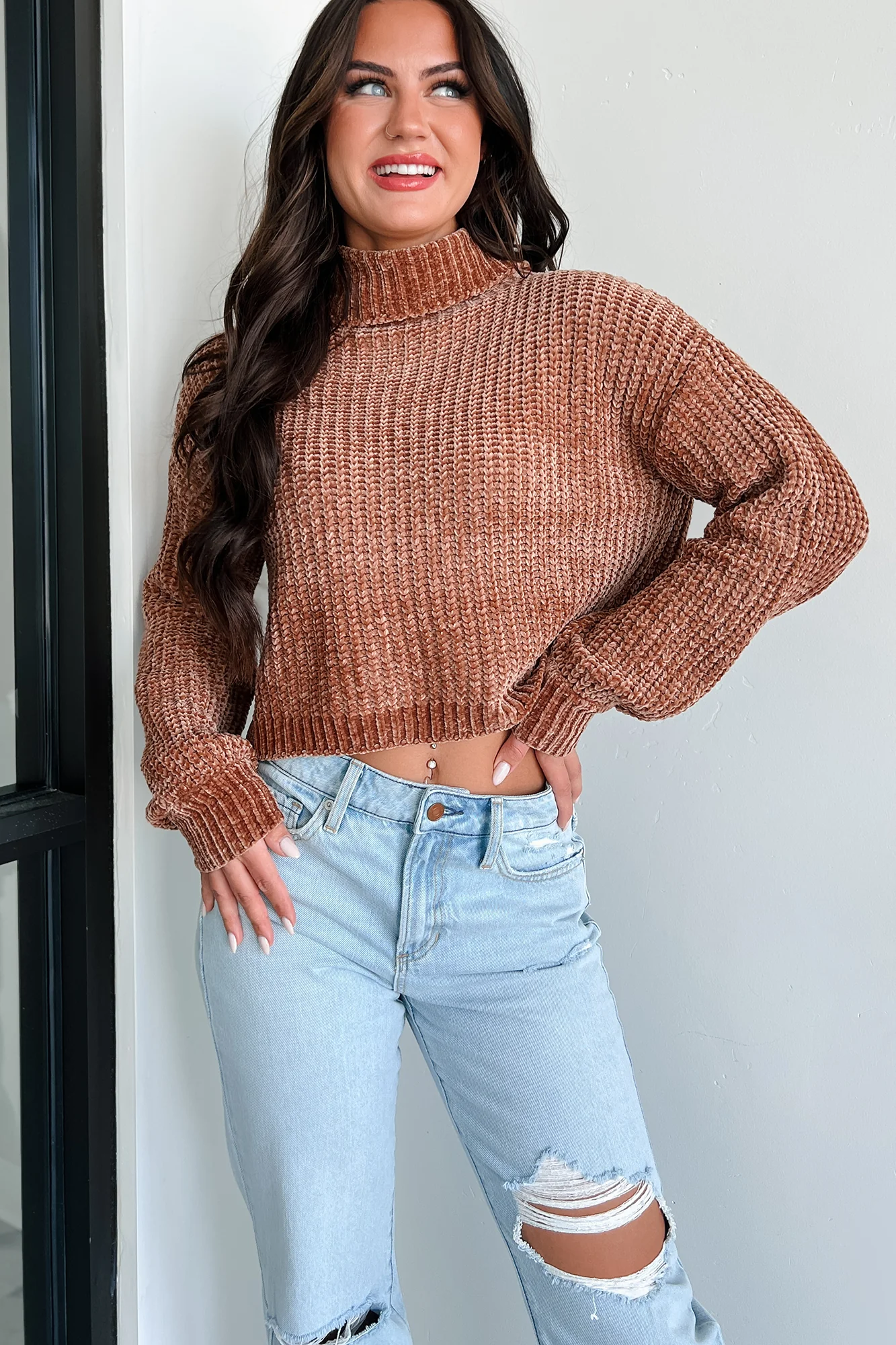 Autumn Comforts Zenana Chenille Sweater (Deep Camel)