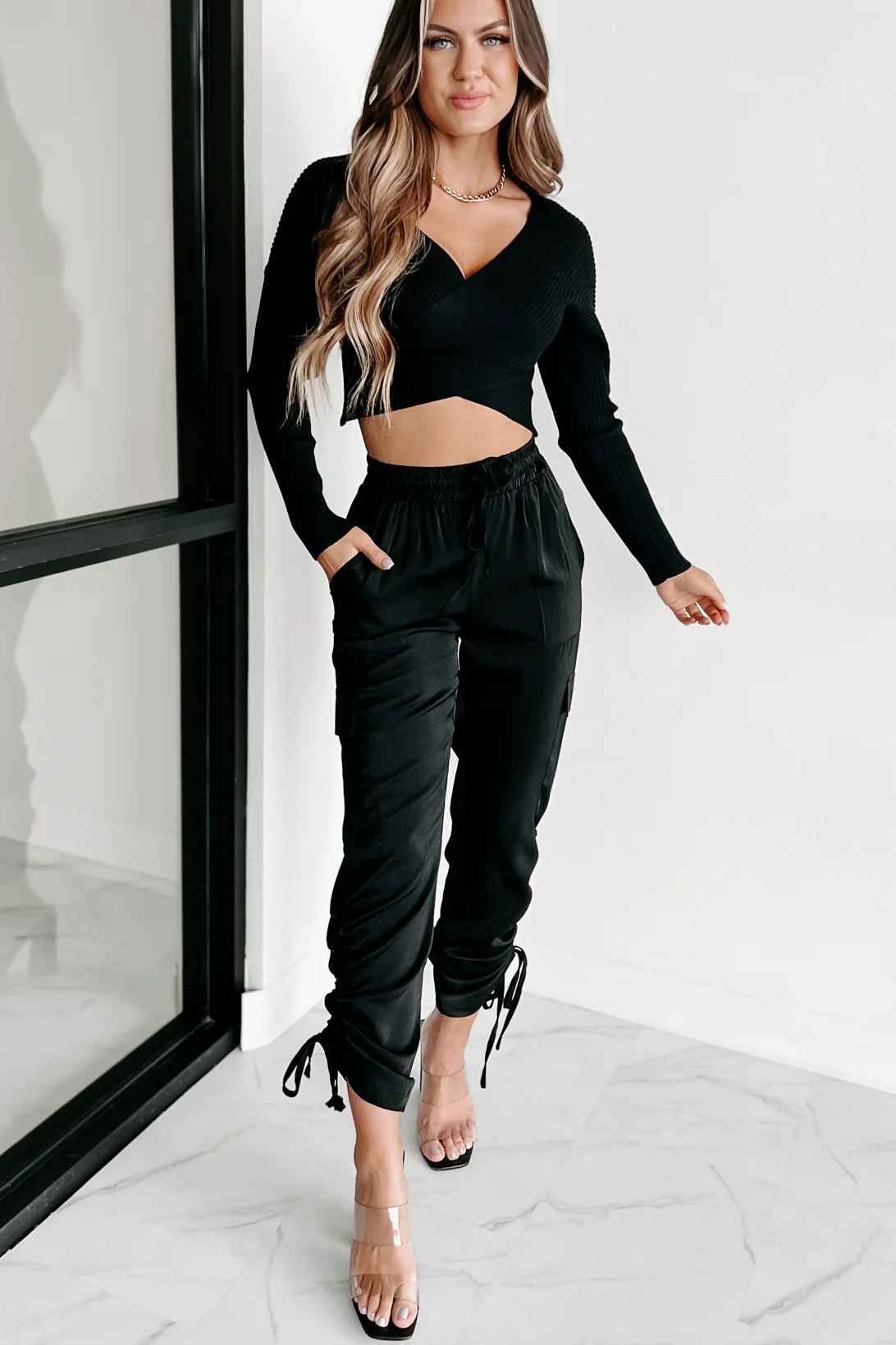 Expecting Fun Cross Front Sweater (Black)