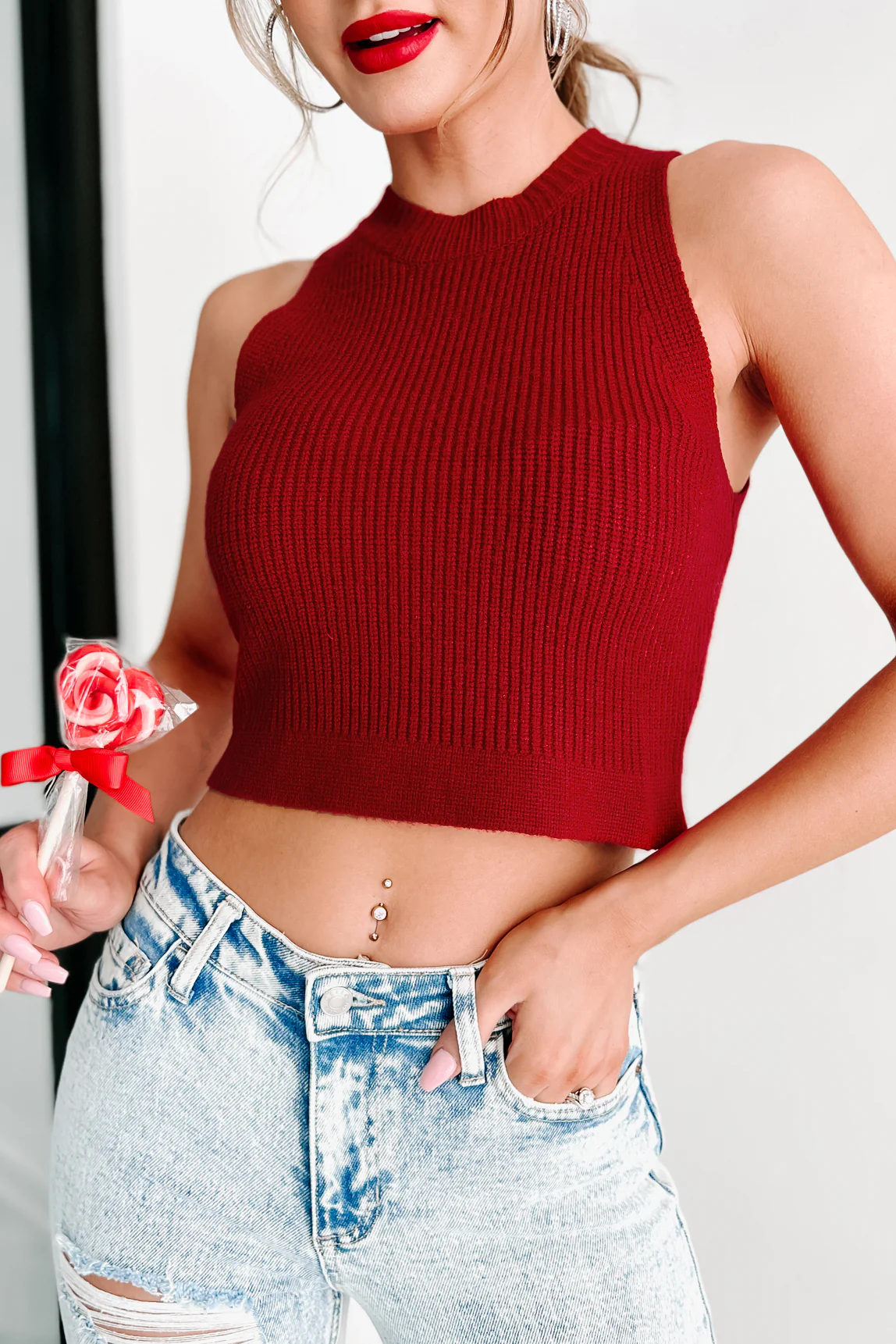 Will Wonders Never Cease Crop Sweater Tank (Red)