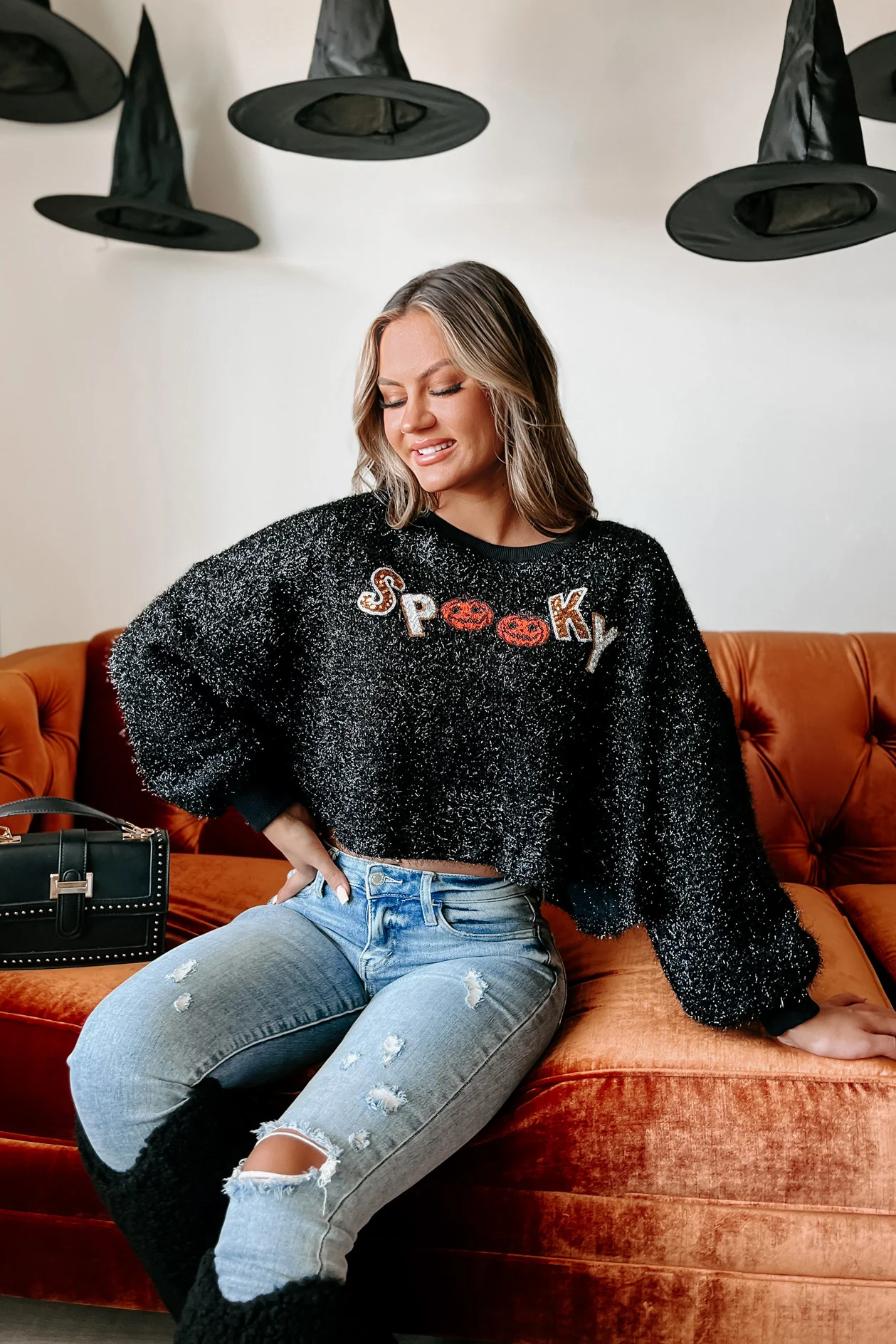 Spooky Special Sequin Tinsel Sweater (Black)