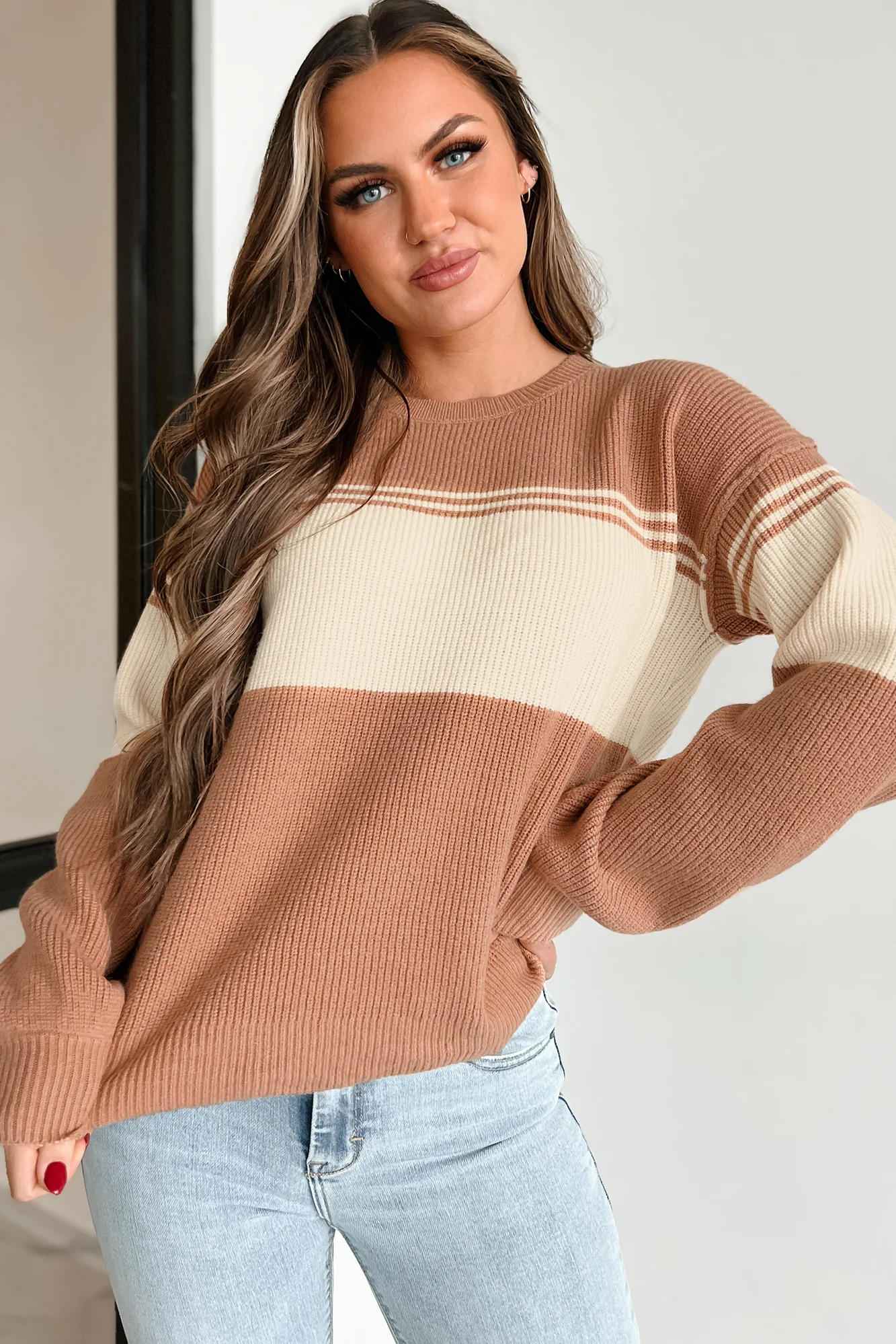 Fact Of The Matter Colorblock Sweater (Dusty Apricot)