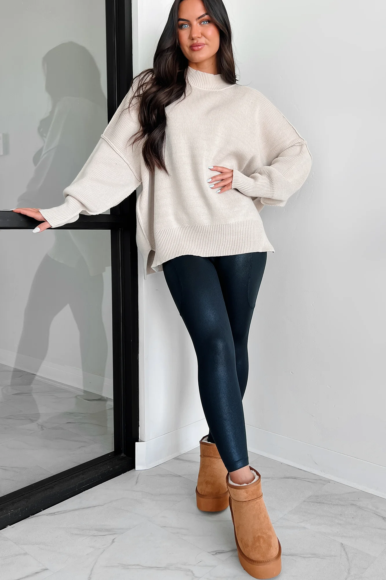 Auden Oversized Zenana Sweater (Sand Beige)