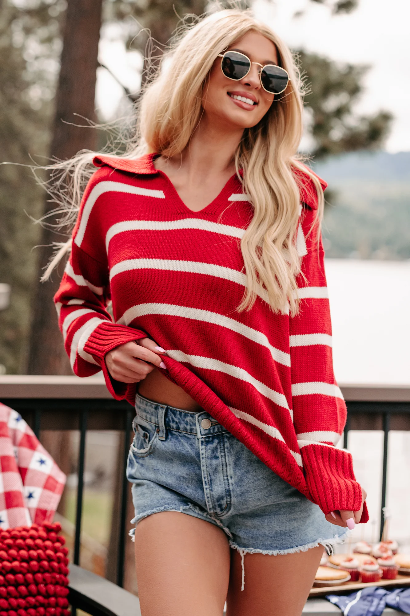Daily Impression Striped Sweater (Red/White)