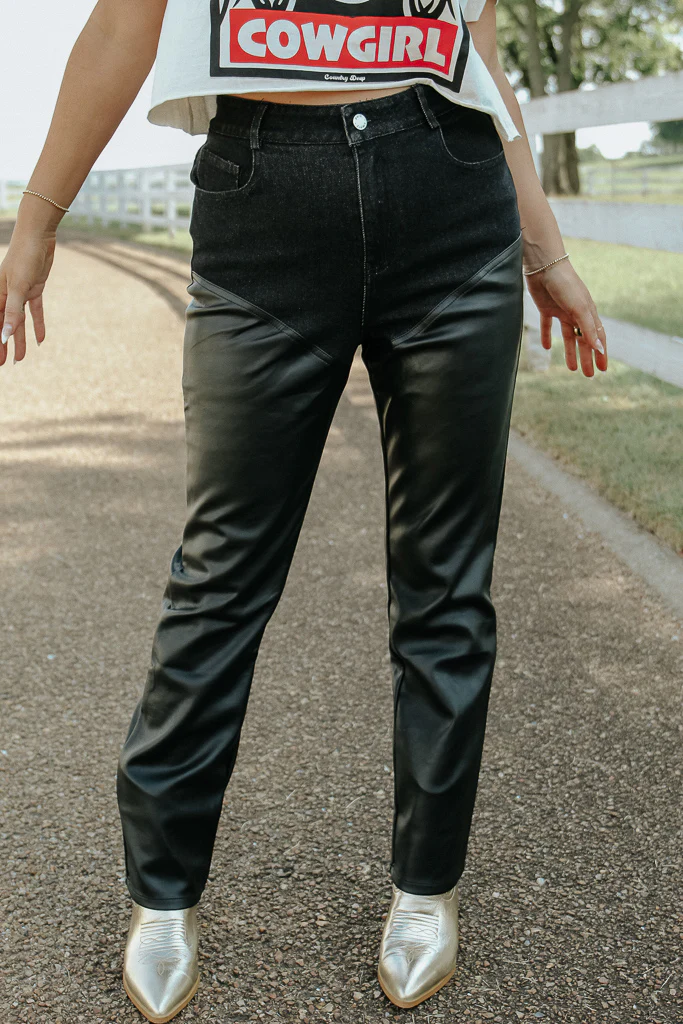 Harley Faux Leather/Denim Pants