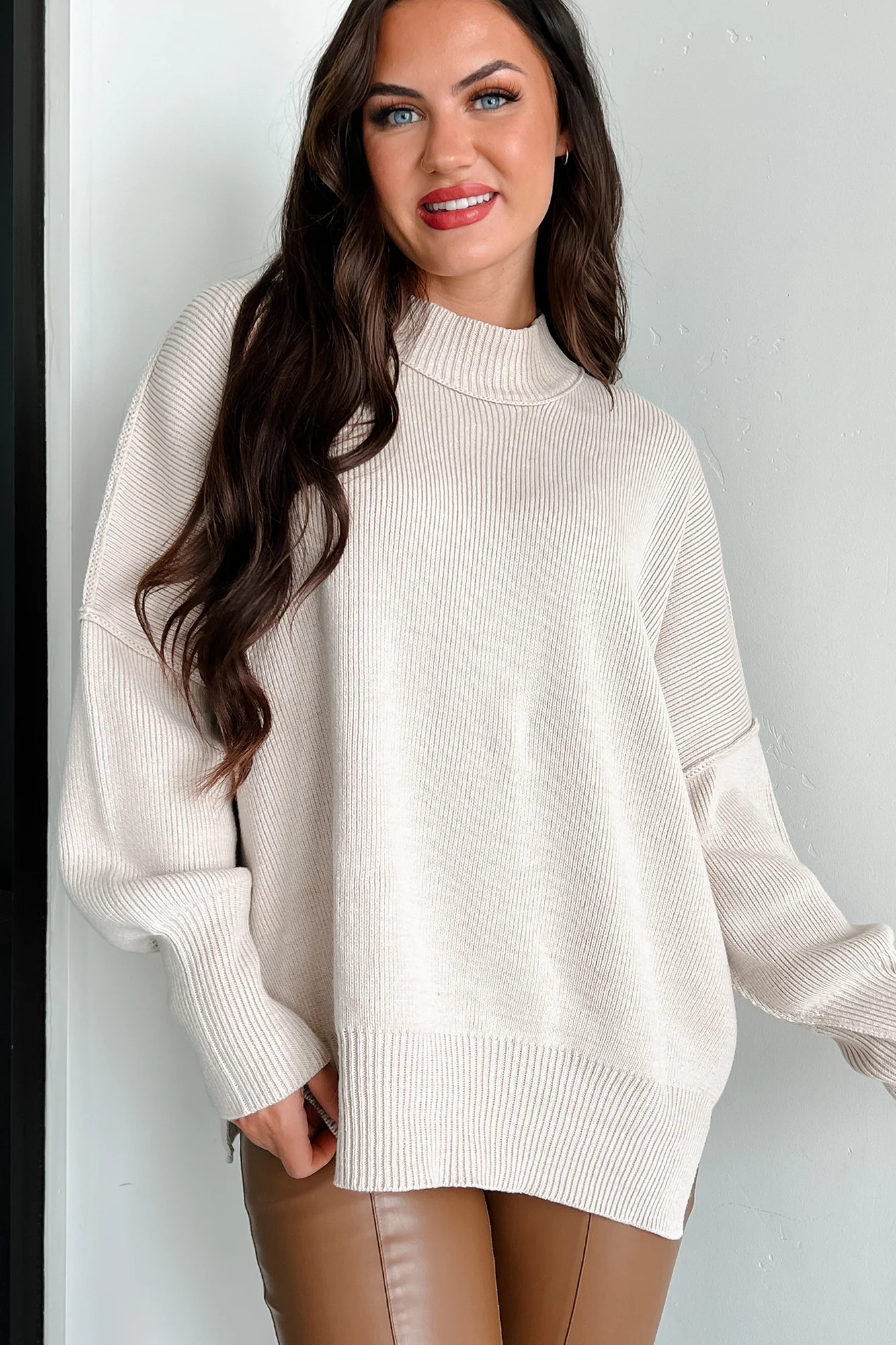 Auden Oversized Zenana Sweater (Sand Beige)