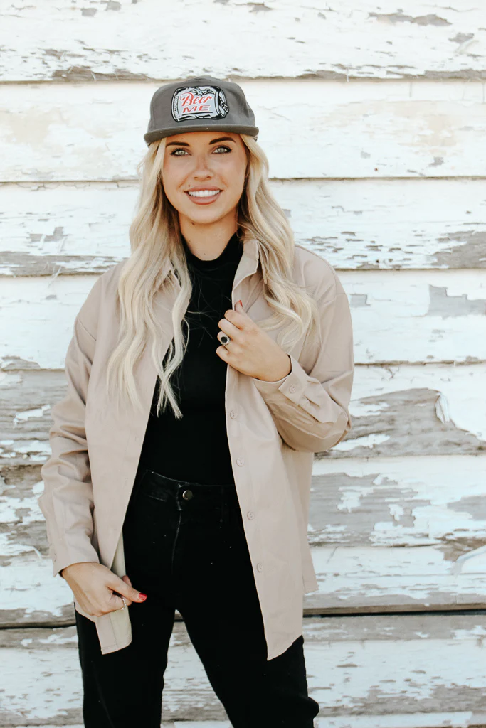 Fallon Faux Leather Shacket - Taupe