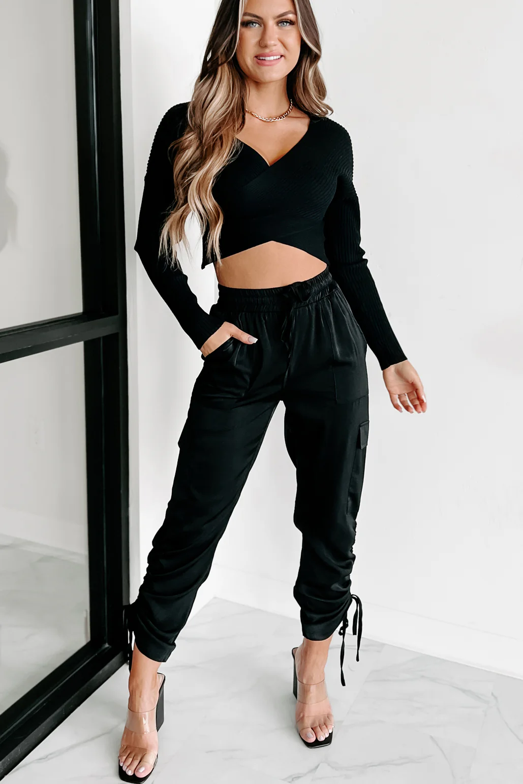 Expecting Fun Cross Front Sweater (Black)