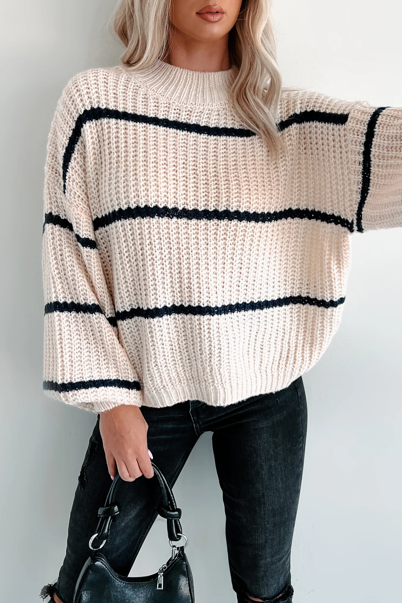 Avellino Oversize Stripe Sweater (Cream)