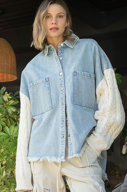 Bella Button Up Shacket - Denim/Ivory