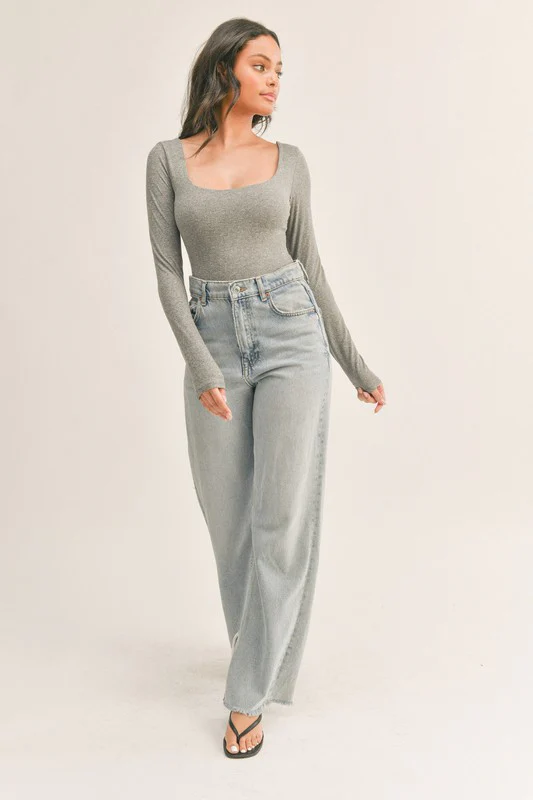 Long Sleeve Seamless Bodysuit - Grey