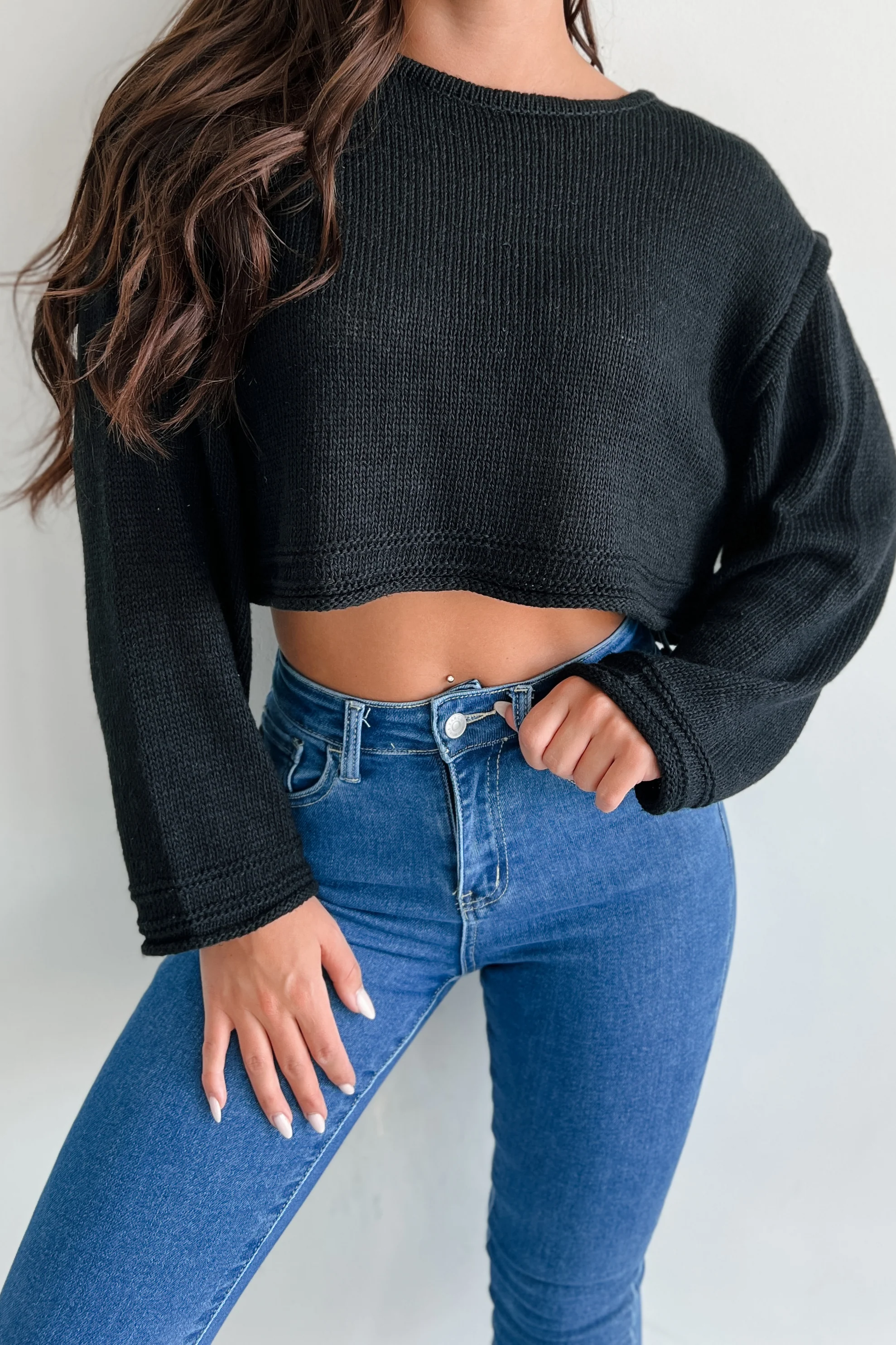 Spare My Heart Oversized Crop Sweater (Black)