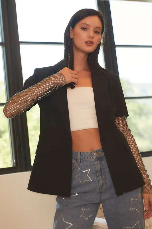Embellished Fishnet Blazer - Black
